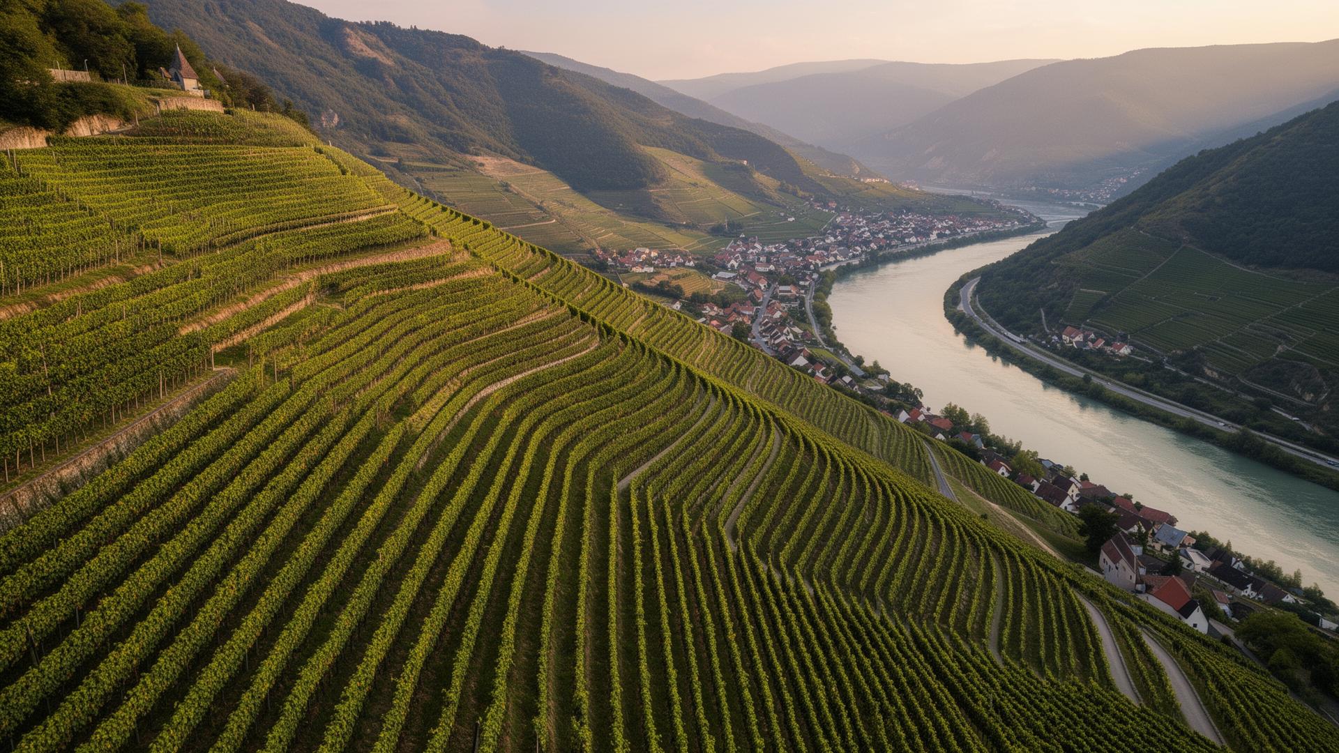 Terraced vineyards above the river